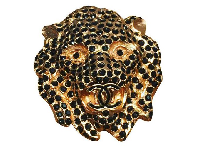 Chanel Pins & Broschen Schwarz Golden Metall  ref.179117
