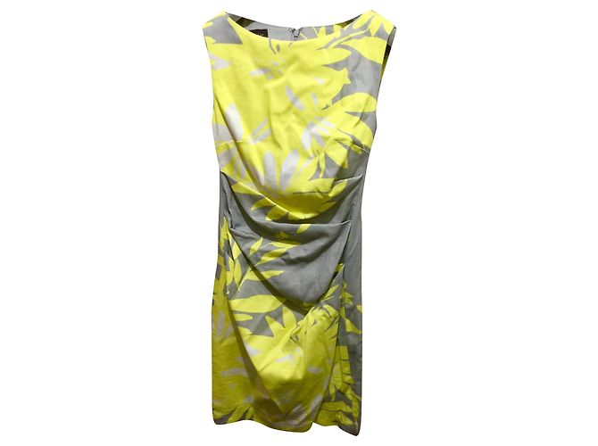 Autre Marque Gemustertes Sommerkleid Weiß Grau Gelb