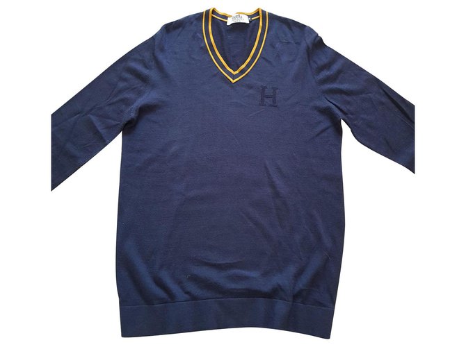 Hermès Knitwear Yellow Navy blue Cashmere  ref.179239
