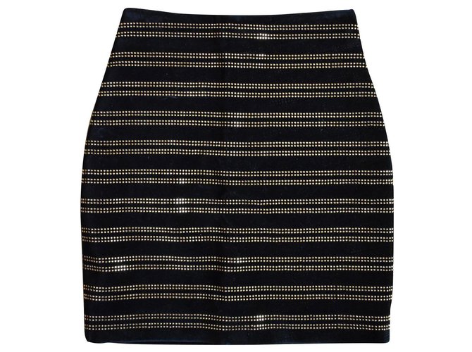 Balmain black velvet gold studded skirt.  ref.179242