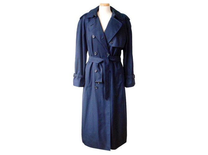 Burberry Navy Blue Trench Coat With Removable Lining Cotton  ref.179270