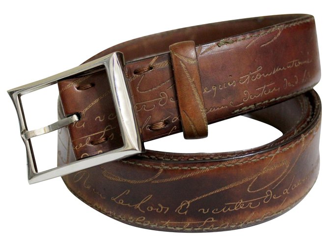 Cinturón "Classic Scritto" de Maison Berluti. Castaño Cuero  ref.179336