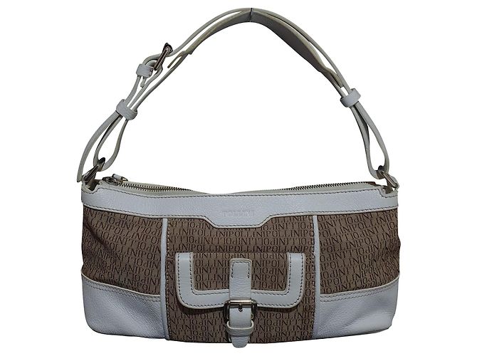 Pollini Handtasche aus Leder und Stoff Weiß Multicolour Mehrfarben
