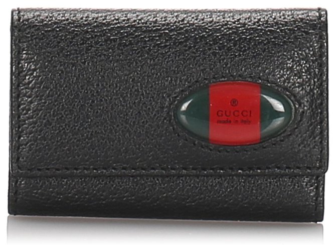 Porte-clés Web en cuir noir Gucci Veau façon poulain  ref.179360