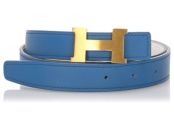 Hermès Cintura di Costanza reversibile blu Hermes D'oro Pelle Metallo Vitello simile a un vitello  ref.179391