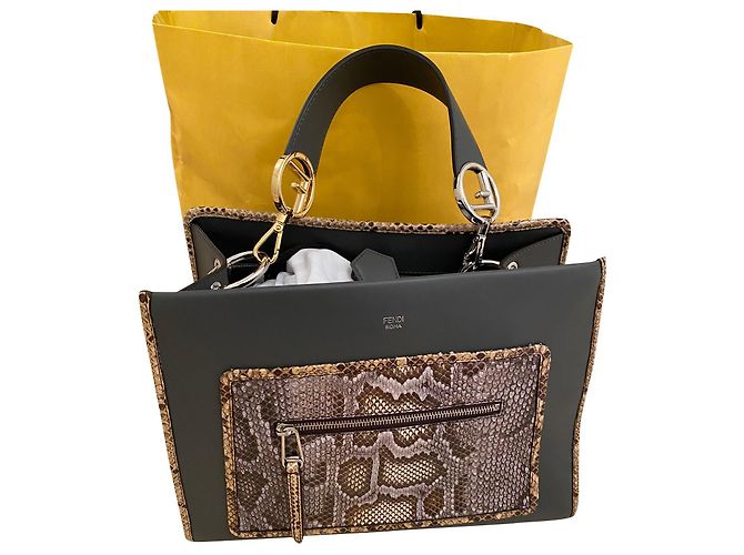 Fendi Runaway Handbag Grey Leather and Python