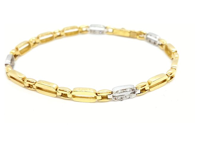 Autre Marque Pulseira de ouro amarelo e branco com diamantes 18 quilates Dourado