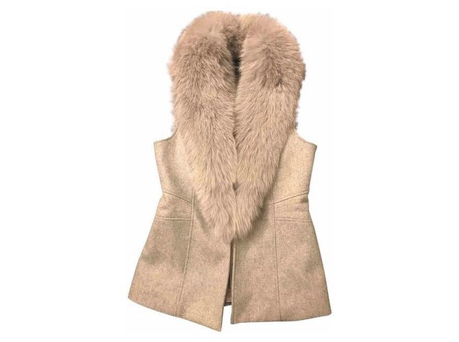 Flavio Castellani Short sleeveless cashmere jacket with a removable collar in real fox fur. Grey  ref.179504