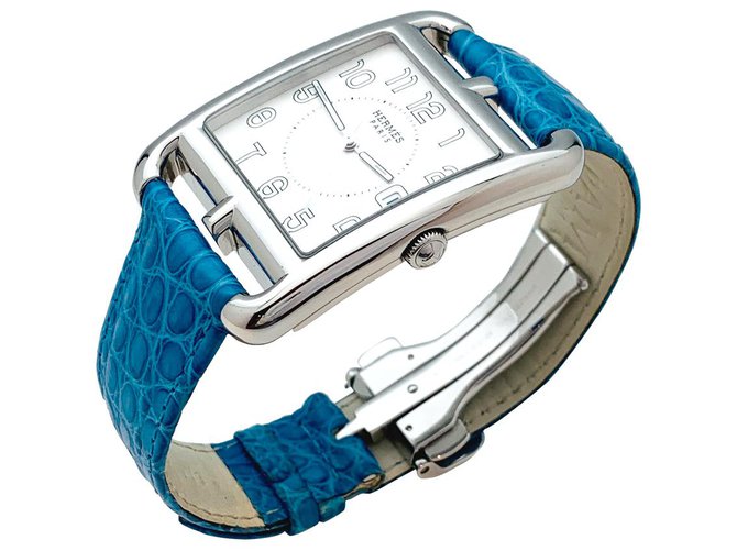 Hermès "Cape Cod" Uhr aus Stahl auf Leder. Sehr großes Modell.  ref.179540