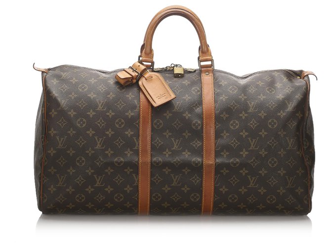 Louis Vuitton Brown Monogram Keepall 55 Leather Cloth  ref.179615