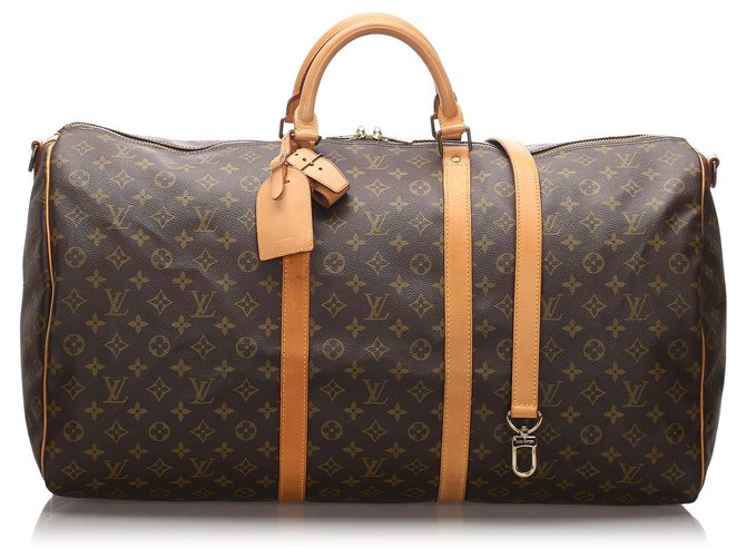 Louis Vuitton Brown Monogram Keepall Bandouliere 60 Leather Cloth  ref.179621