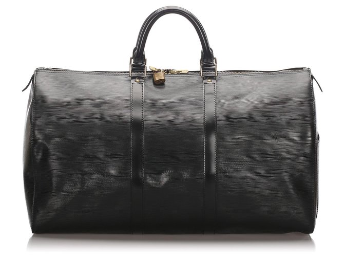 Louis Vuitton Black Epi Keepall 50 Cuir Noir  ref.179642