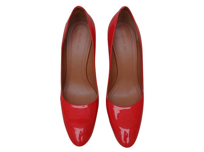 Céline Heels Red Orange Patent leather  ref.179669
