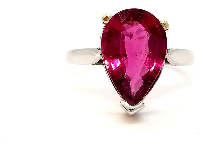 Autre Marque Weißgold Ring mit Rubellit im Birnenschliff 3,80 ct Größe 59 Silber