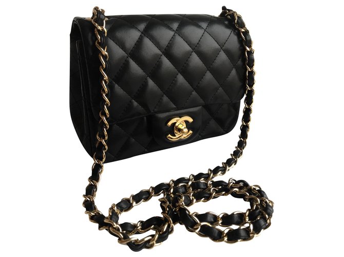 Chanel Timeless square mini flap back Black Leather  ref.179692