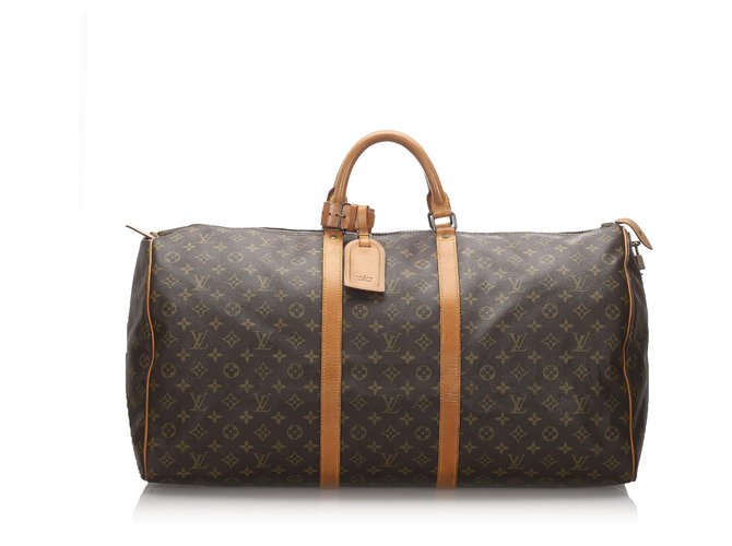 Louis Vuitton Brown Monogram Keepall 60 Leather Cloth  ref.179811