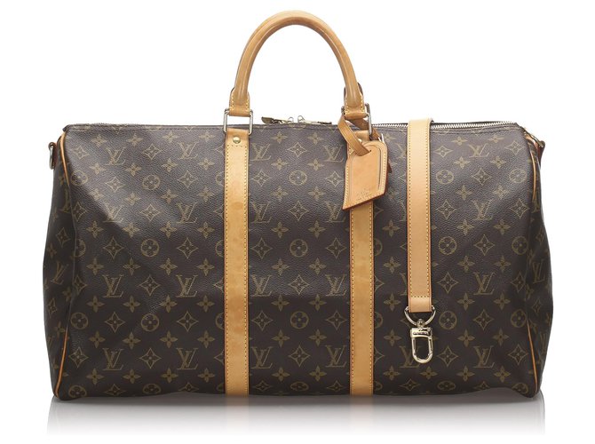 Louis Vuitton Brown Monogram Keepall Bandouliere 50 Leather Cloth Pony-style calfskin  ref.179833