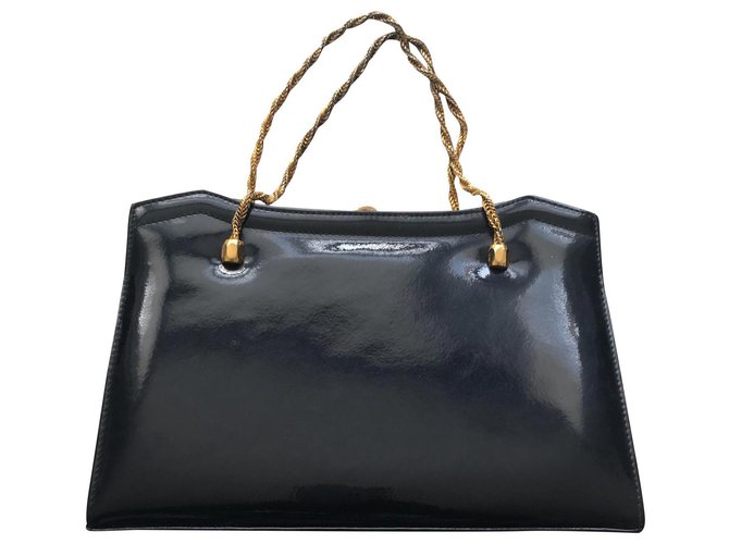 Vintage Navy Patent Leather Bag Navy blue  ref.179959