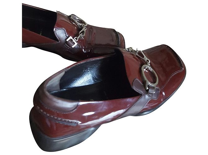 Prada Leather Flats Dark Red