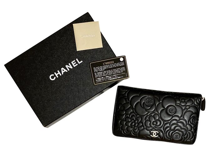 Cambon Chanel Compagnon Camélia Cuir d'agneau Noir  ref.179996