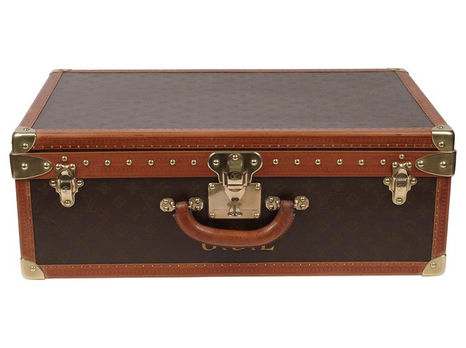 Splendid Louis Vuitton Alzer vintage suitcase 60 in monogram and lozine canvas in very good condition Brown Leather Cloth Wood  ref.180010