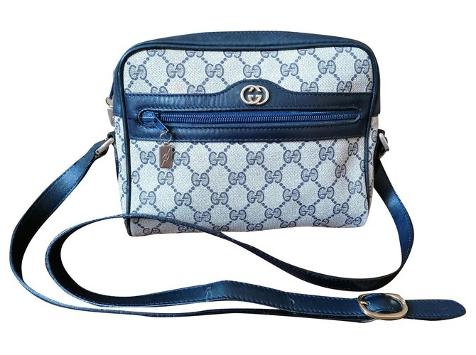 Ophidia Gucci Vintage Blue Canvas and Leather Monogram Web Boston Bag Cloth  ref.911175 - Joli Closet