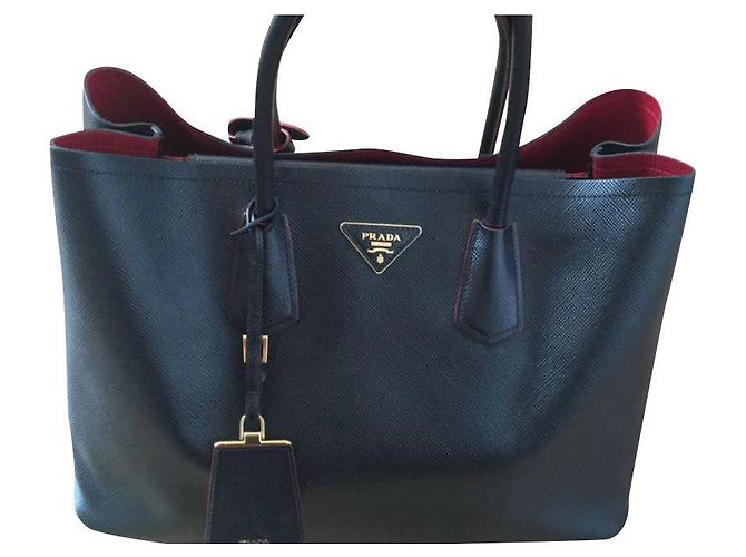 Prada Sac Double Cuir Saffiano Double Noir Rouge