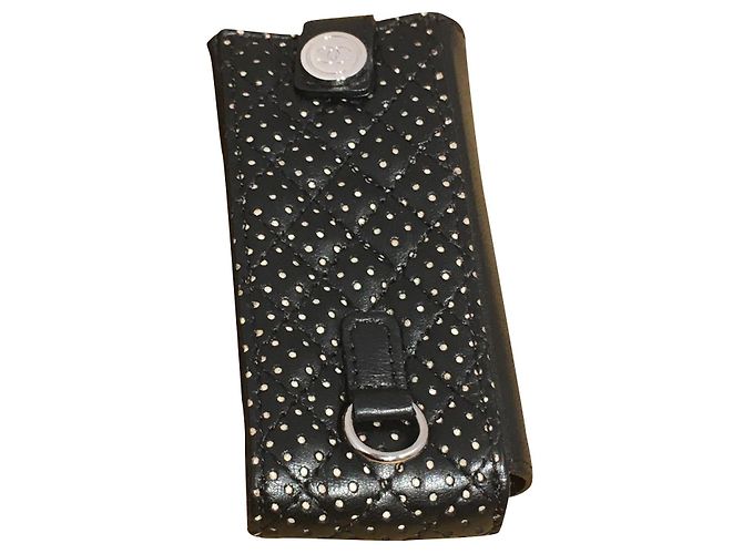 Chanel iPod leather cover black silvery