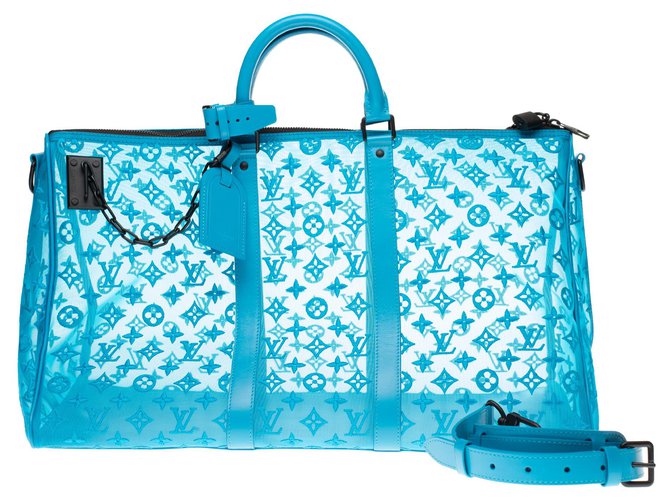 Sold out - Louis Vuitton Keepall triangle bag 50 monogram turquoise mesh strap, new condition! Cloth  ref.180110