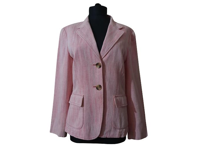 Blazer Weekend Max Mara Rosa Blanco Algodón Lino