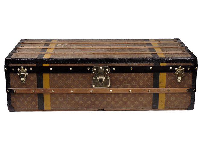 Superbe Malle Cabine Louis Vuitton en toile tissée monogram, Circa 1900 Bois Marron  ref.180145
