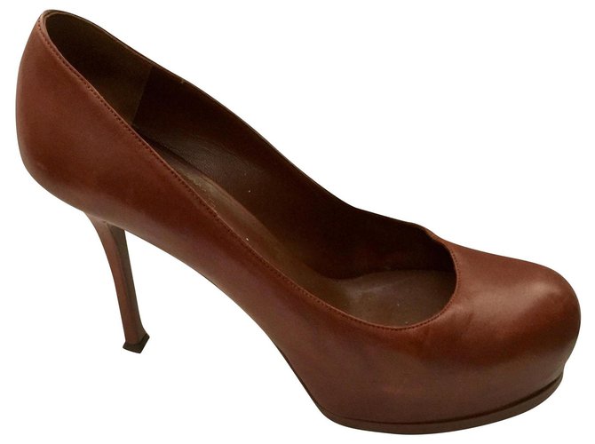 Yves Saint Laurent Escarpins YSL Tribute Rive Gauche Marron 