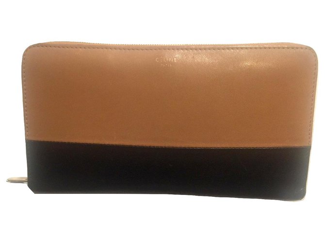 Céline CELINE zipped wallet Black Caramel Leather  ref.180292