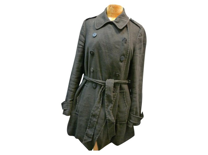 All Saints Trench coat Khaki Olive green Polyester Wool Linen  ref.180293