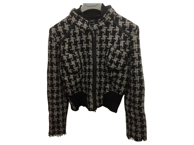 Marc Cain Houndstooth wool jacket Black Grey Nylon  ref.180323