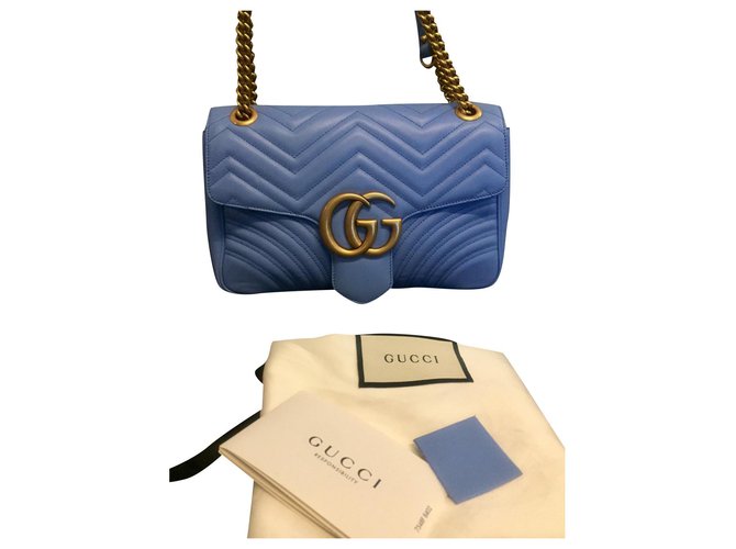 BAG GUCCI Marmont medium shoulder bag matelasse quilted Leather. Light blue  ref.180365