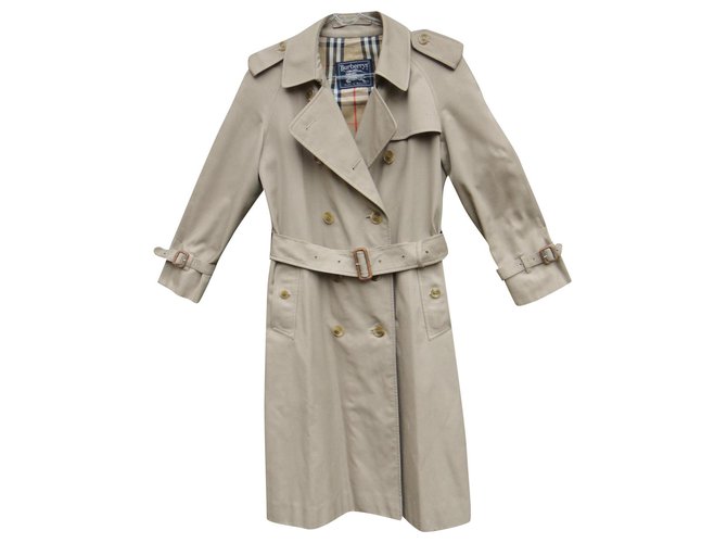 trench coat vintage Burberry para mulher 36/38 Bege Algodão Poliéster  ref.180371