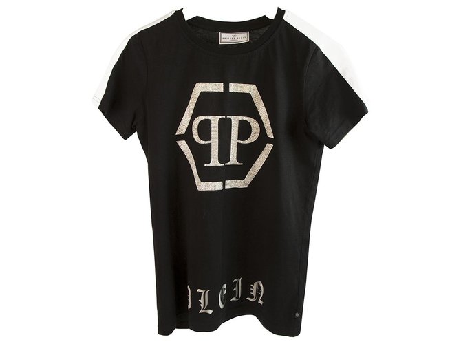Maglietta Philipp Plein Junior in cotone nero con glitter superiore per bambino o ragazza tg 14  ref.180381