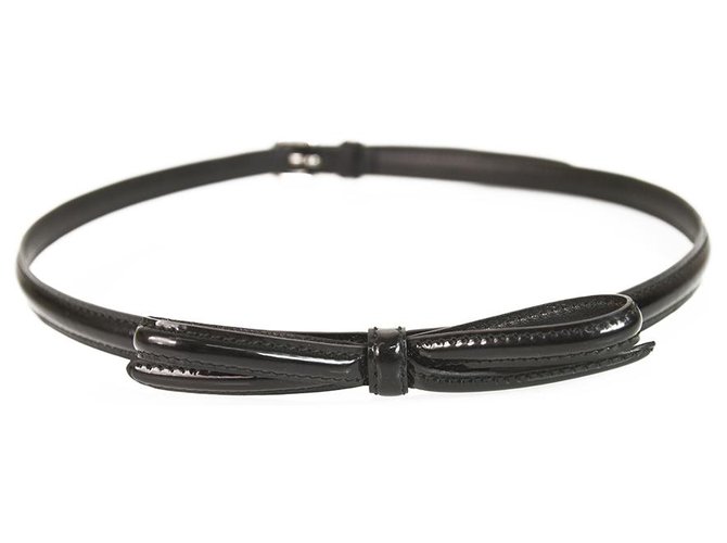 Prada black patent leather super skinny slim belt with bow Women's Belt sz 70/26  ref.180384