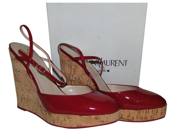 Yves Saint Laurent LILI wedge sandals Red patent leather condition New  ref.180392