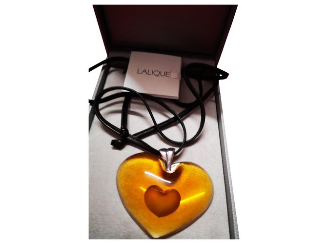 Soft heart XXL amber from Lalique Orange Glass  ref.180438