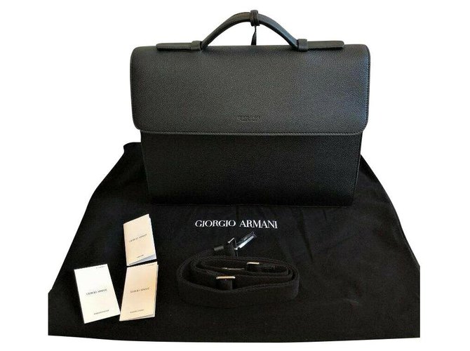 Giorgio Armani briefcase with removable shoulder strap Black Exotic leather  ref.180479