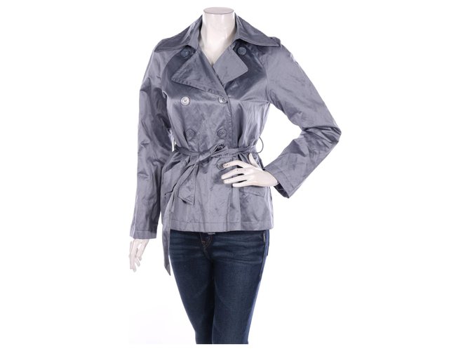 Dkny Trench coats Grey Cotton Polyester Metal  ref.180553