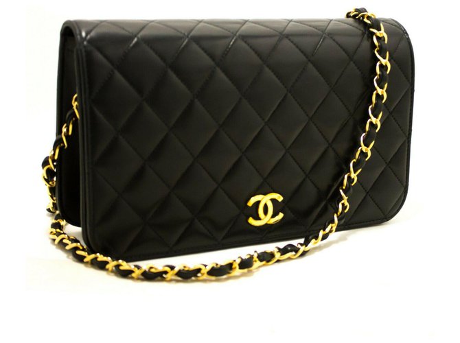 Portafoglio Chanel su catena Nero Pelle  ref.180698