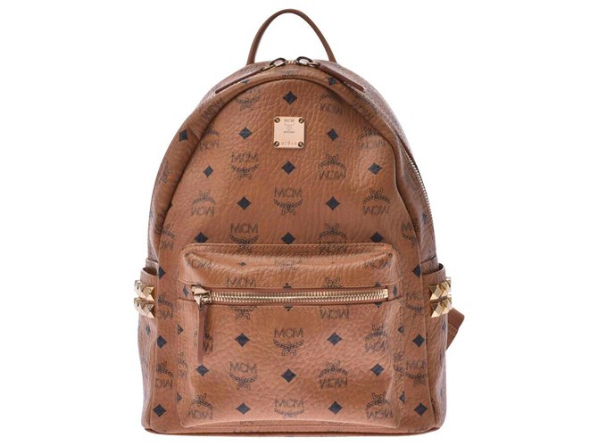 MCM Backpack mini side studs Brown Leather  ref.180935