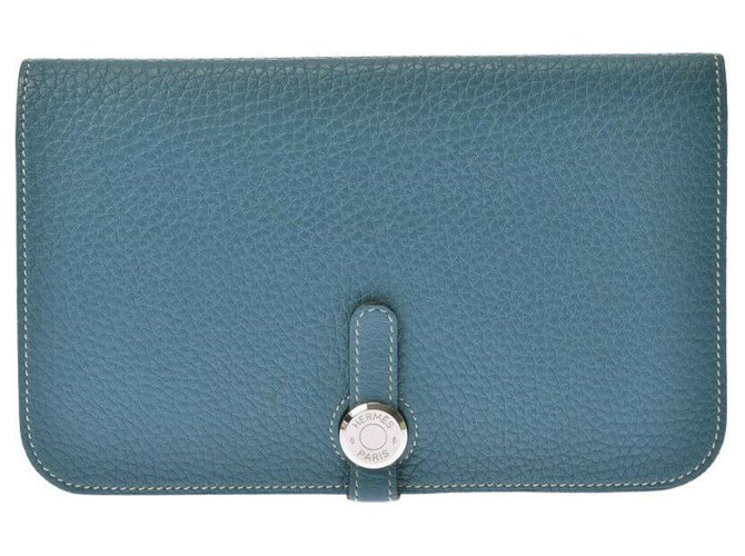Hermès Dogon GM Lange Brieftasche Blau Leder  ref.180983
