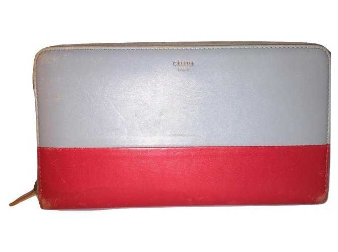 Céline CELINE Brieftasche mit Reißverschluss Rot Hellblau Leder  ref.181348