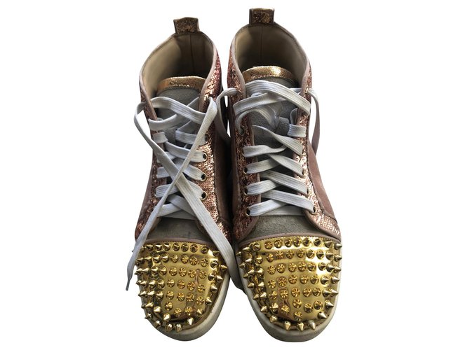 Christian Louboutin Lou Spikes Pink Golden Suede Leather  ref.181359