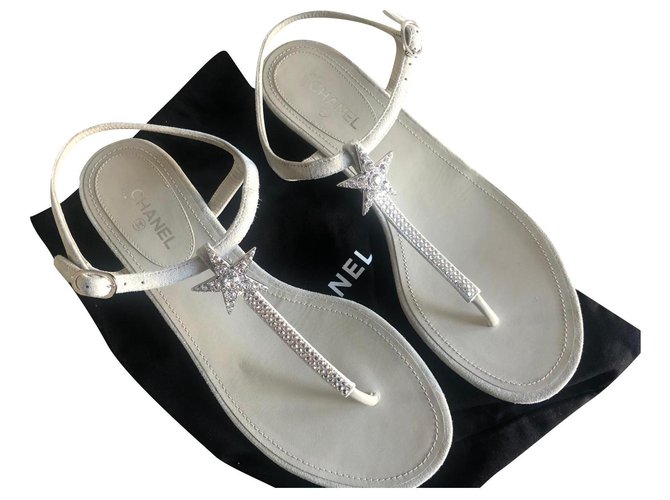 CHANEL STAR STRASS SANDALS BRAND NEW Grey Suede Leather  ref.181360