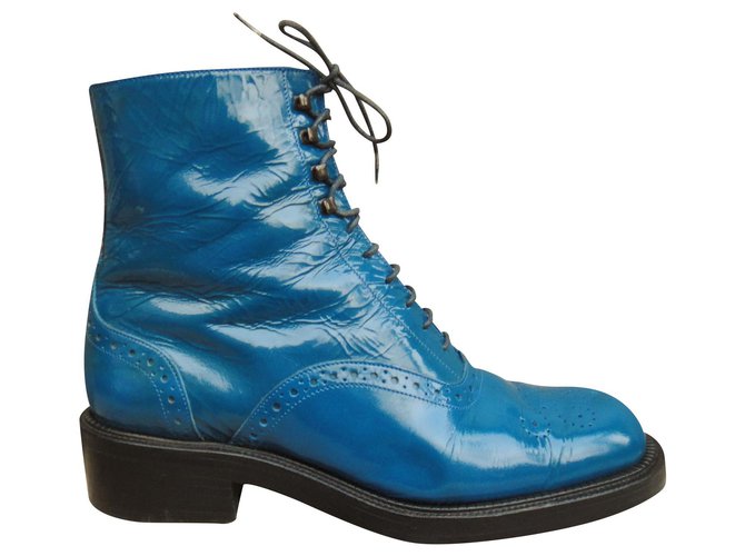 vintage boots Sartore model Emma p 38,5 Perfect condition Blue Patent leather  ref.181386